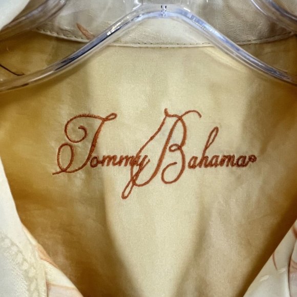 Tommy Bahama Silk Casual Short Sleeve Hawaiian Shirt Tropical Beach M Gold - Picture 4 of 7